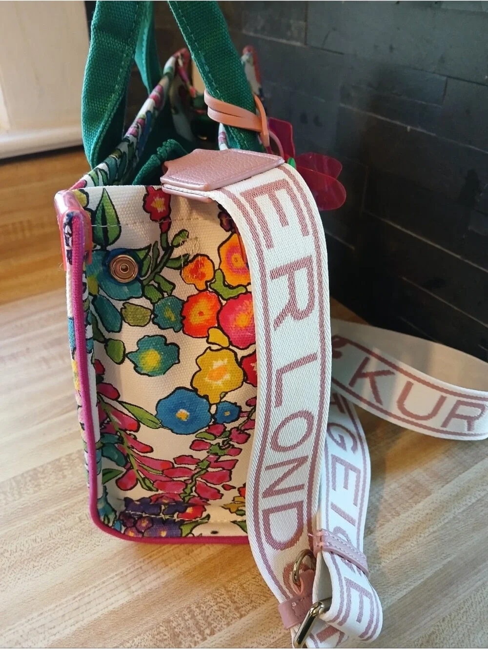 Kurt Geiger NWT Floral Tote W/ Guitar Strap, Bag Charm, with card wallet. - Picture 5 of 10
